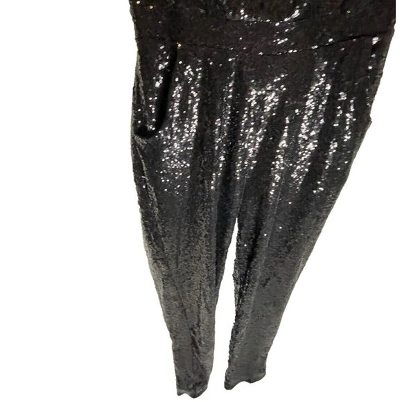 Black Sequin Strapless Jumpsuit 2X Long Pants Black Stretch Curvy Sense Pull On - Picture 13 of 16
